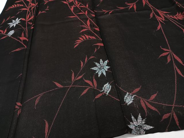 平和屋着物*夏物 小紋 紗 枝草花文 黒地 正絹 逸品 CABI3921xi