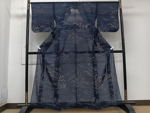 平和屋着物*夏物 訪問着 紗紬 風景文 松竹梅 正絹 逸品 CABI3925xi