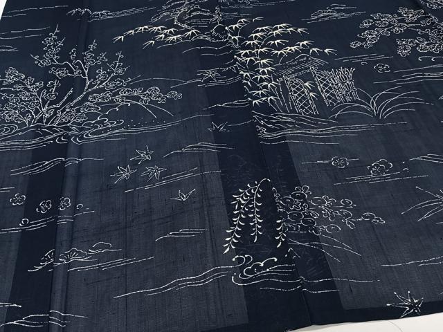 平和屋着物*夏物 訪問着 紗紬 風景文 松竹梅 正絹 逸品 CABI3925xi