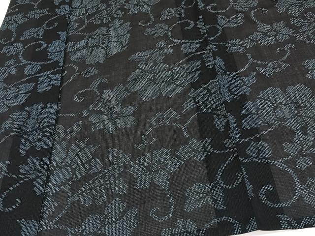 平和屋着物*夏物 小紋 紗 更紗花唐草文 黒地 洗える着物 CABI3926xi