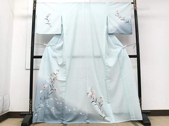 平和屋着物*夏物 訪問着 絽ちりめん 枝草花文 暈し染め 洗える着物 CABI3936xi