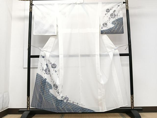 平和屋着物*夏物 訪問着 絽 流水雪輪花蝶文 洗える着物 CABI3939xi