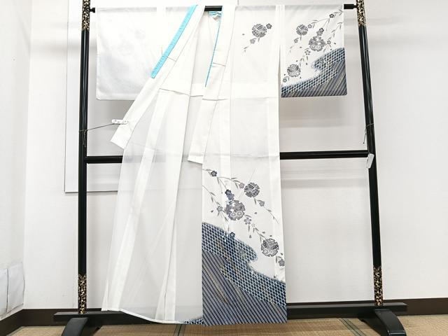 平和屋着物*夏物 訪問着 絽 流水雪輪花蝶文 洗える着物 CABI3939xi