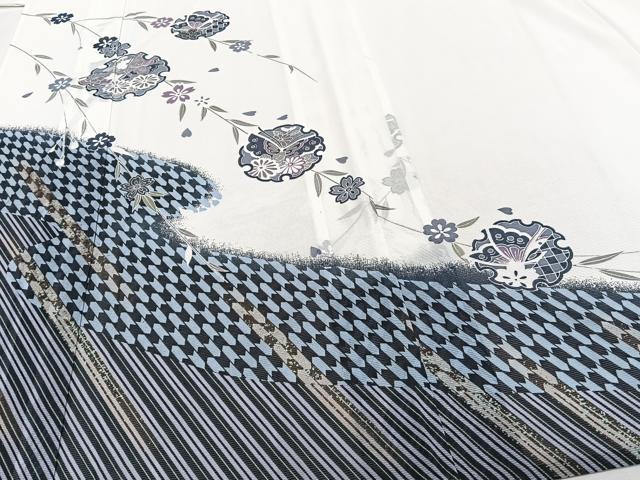 平和屋着物*夏物 訪問着 絽 流水雪輪花蝶文 洗える着物 CABI3939xi