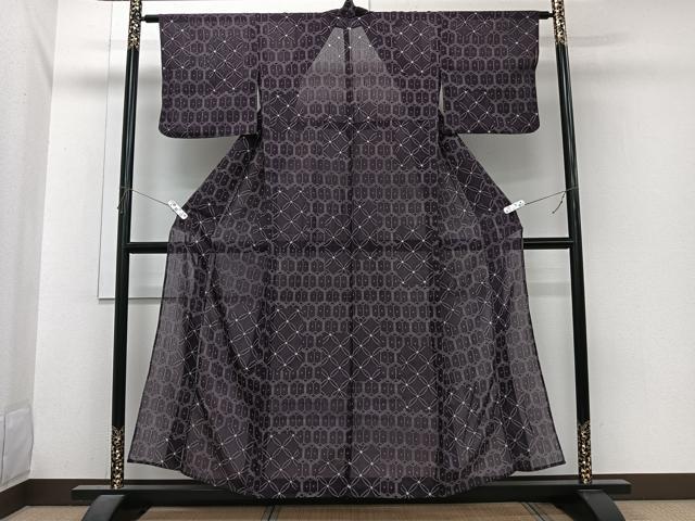 平和屋着物*夏物 小紋 紗 亀甲文 洗える着物 CABI3949xi