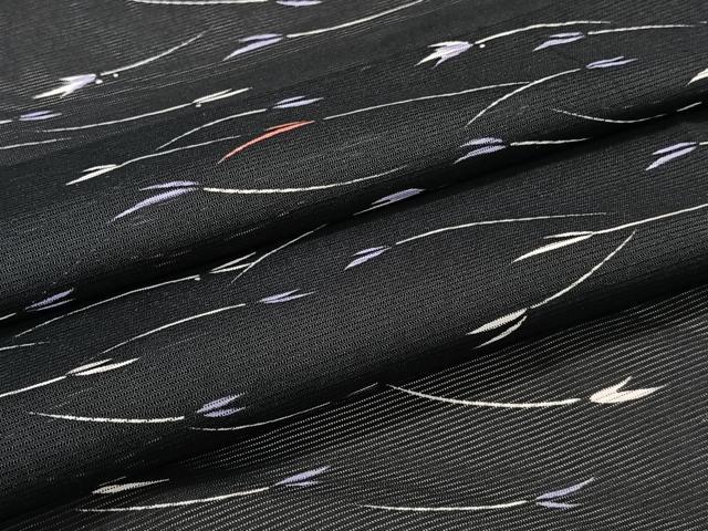 平和屋着物*夏物 小紋 絽 芝草文 黒地 洗える着物 CABI3952xi
