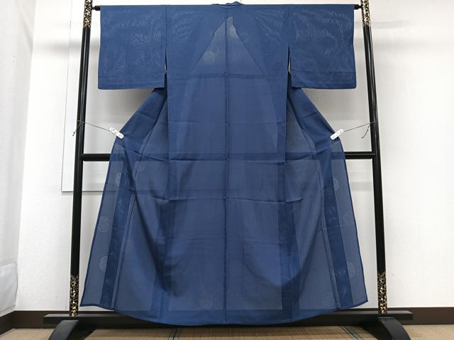 平和屋着物*夏物 色無地 縦絽 青海波丸紋紗 留紺色 正絹 逸品 CABI3963xi