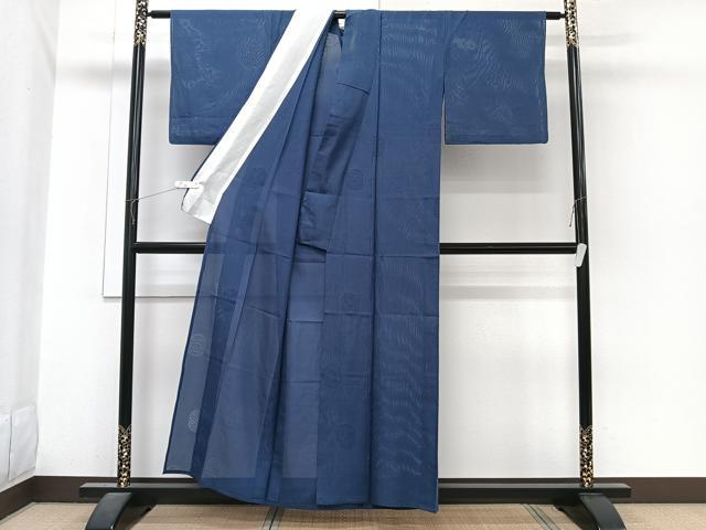 平和屋着物*夏物 色無地 縦絽 青海波丸紋紗 留紺色 正絹 逸品 CABI3963xi