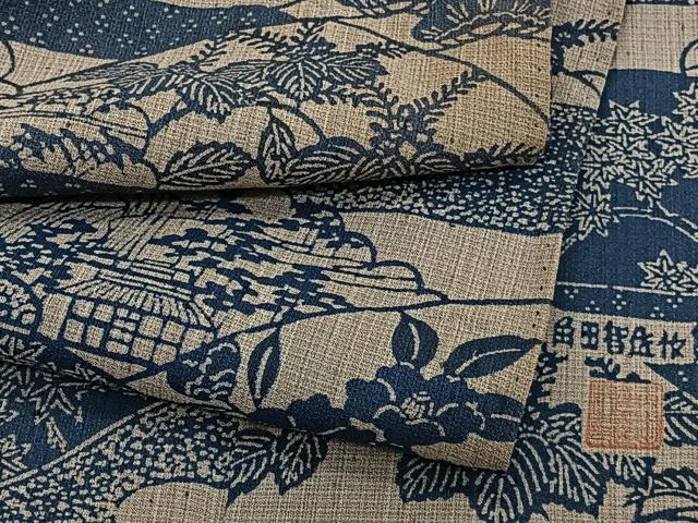 平和屋着物*夏物 本場阿波藍染 角田智造 小紋 紗紬 絵霞風景文 正絹 逸品 CABI3968xi