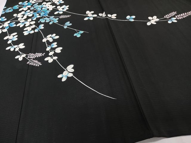 平和屋着物*夏物 訪問着 絽 枝萩文 黒地 銀彩 正絹 逸品 CABI3973xi
