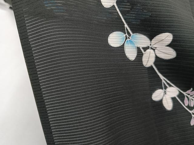平和屋着物*夏物 訪問着 絽 枝萩文 黒地 銀彩 正絹 逸品 CABI3973xi