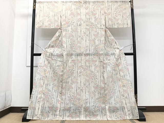 平和屋着物*夏物 紗紬 竹草花文 正絹 逸品 CABI3976xi