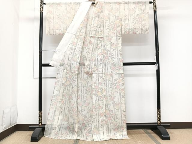 平和屋着物*夏物 紗紬 竹草花文 正絹 逸品 CABI3976xi
