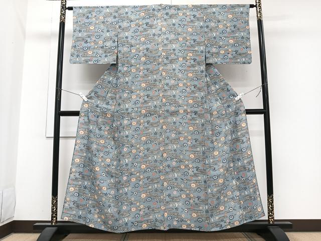 平和屋着物*夏物 小紋 絽 型染め 流水草花文 正絹 逸品 CABI3980xi