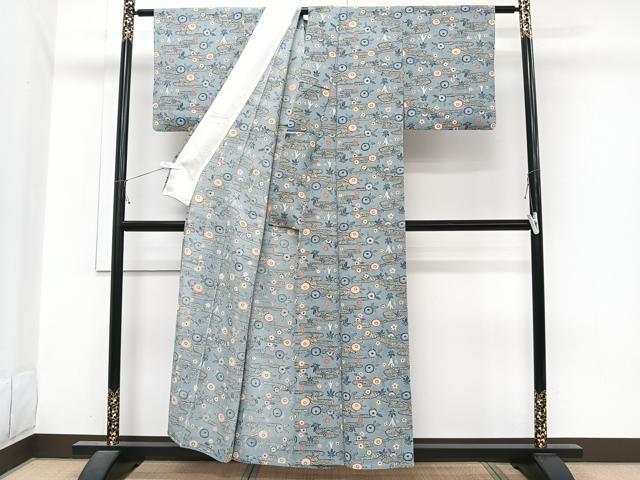 平和屋着物*夏物 小紋 絽 型染め 流水草花文 正絹 逸品 CABI3980xi