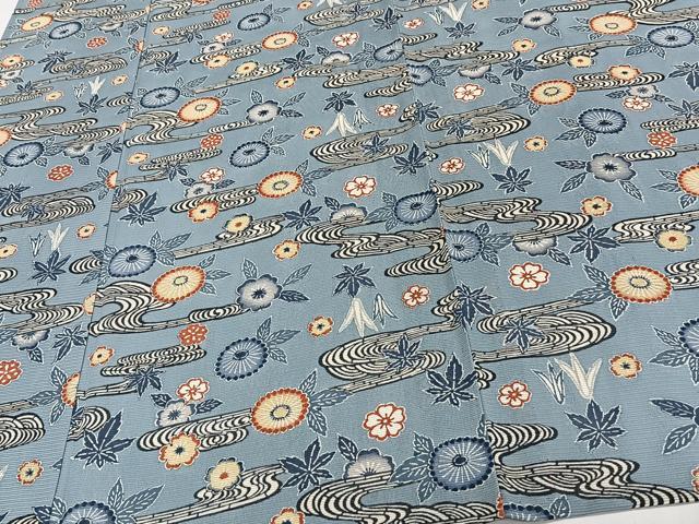 平和屋着物*夏物 小紋 絽 型染め 流水草花文 正絹 逸品 CABI3980xi