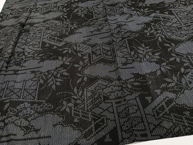 平和屋着物*夏物 夏結城 100亀甲 雲取り風景花文 正絹 逸品 CABI3981xi