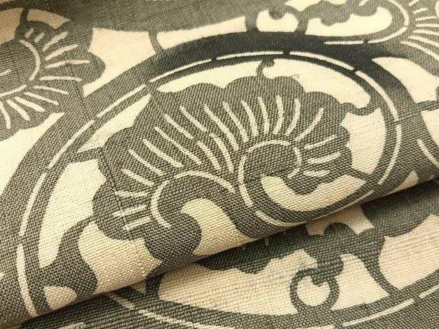平和屋着物●全通柄 九寸名古屋帯 紬地 松煙染 墨染衣 型染め 唐草間道 正絹 逸品 CABI4007vp