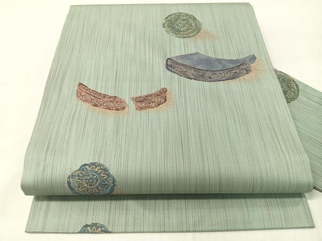平和屋着物●九寸名古屋帯 陶器文 金糸 正絹 逸品 未使用 CABI4012vp