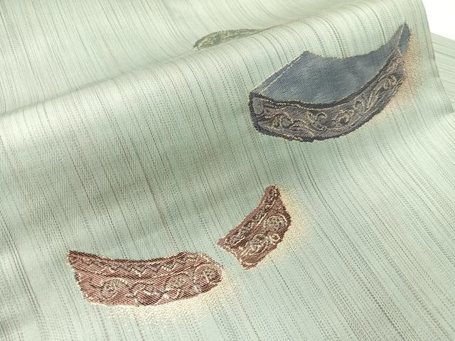 平和屋着物●九寸名古屋帯 陶器文 金糸 正絹 逸品 未使用 CABI4012vp