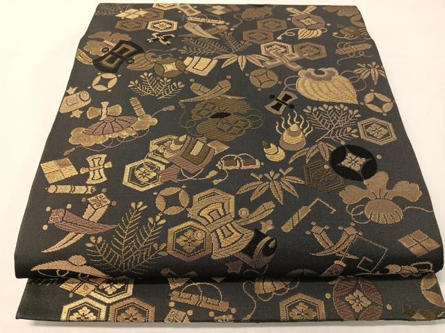 平和屋着物●全通柄 本袋帯 唐織 宝尽くし花文 金糸 正絹 逸品 CABI4013vp