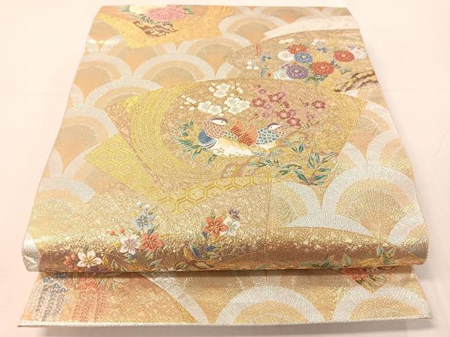 平和屋着物▼西陣 長嶋成織物 ながしま帯 六通柄袋帯 唐織 青海鴛鴦寿文 金銀糸 正絹 逸品 CABI4015vp