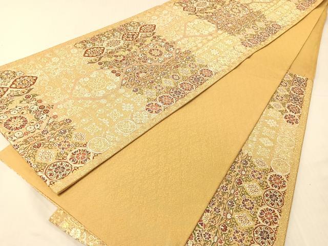 平和屋着物▼六通柄袋帯 唐織 更紗吉祥文 金糸 正絹 逸品 CABI4017vp