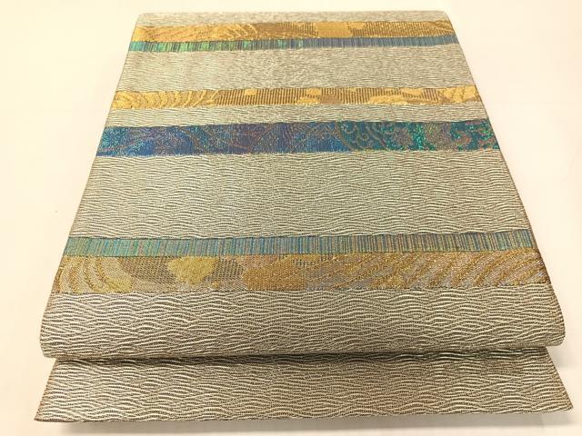 平和屋着物▼太鼓柄袋帯 櫛織 切嵌 横段花鳥文 金銀糸 正絹 逸品 CABI4018vp