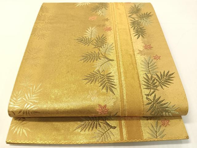 平和屋着物▼六通柄袋帯 唐織 蒔絵献上竹笹文 金糸 引箔 正絹 逸品 CABI4019vp
