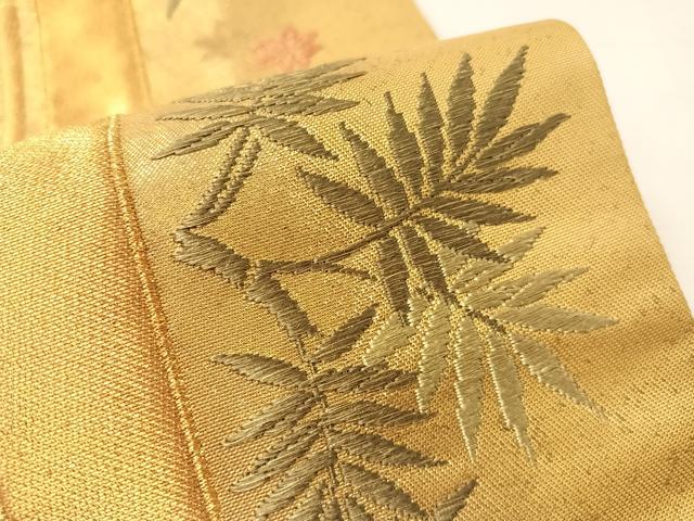 平和屋着物▼六通柄袋帯 唐織 蒔絵献上竹笹文 金糸 引箔 正絹 逸品 CABI4019vp
