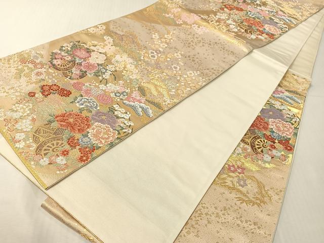 平和屋着物▼六通柄袋帯 唐織 花車文 金糸 正絹 逸品 CABI4020vp