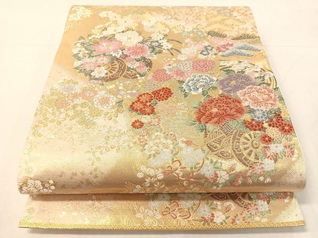 平和屋着物▼六通柄袋帯 唐織 花車文 金糸 正絹 逸品 CABI4020vp
