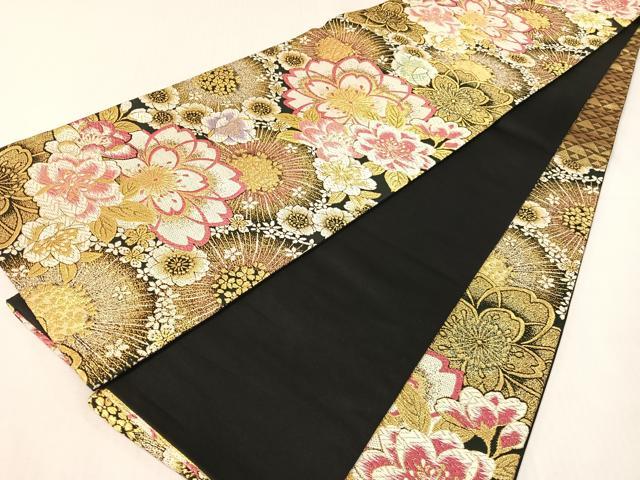 平和屋着物●六通柄袋帯 唐織 舞桜 黒地 金糸 正絹 逸品 CABI4025vp