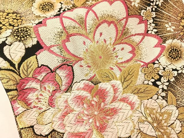 平和屋着物●六通柄袋帯 唐織 舞桜 黒地 金糸 正絹 逸品 CABI4025vp