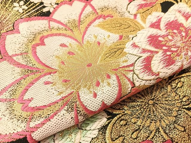 平和屋着物●六通柄袋帯 唐織 舞桜 黒地 金糸 正絹 逸品 CABI4025vp