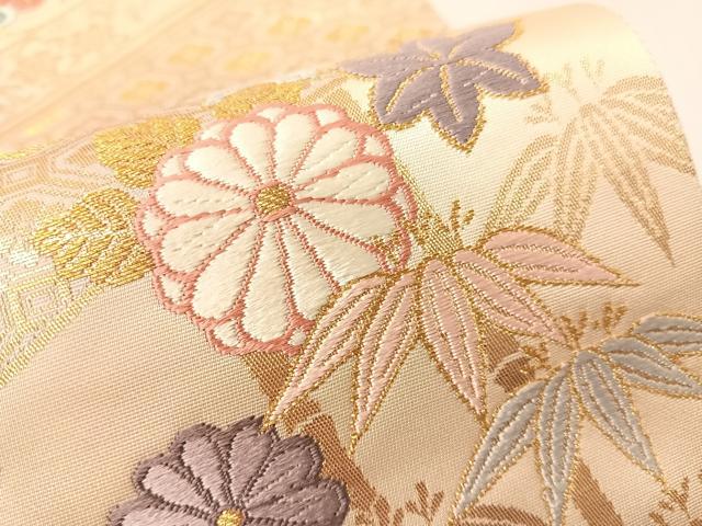 平和屋着物●六通柄袋帯 唐織 松皮菱松竹梅花文 金糸 正絹 逸品 CABI4027vp