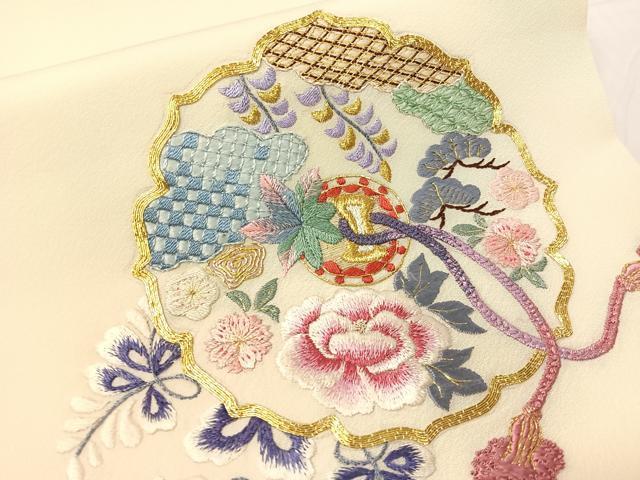 平和屋着物●総刺繍 つけ帯 駒刺繍 鏡裏花文 金糸 正絹 逸品 CABI4035vp
