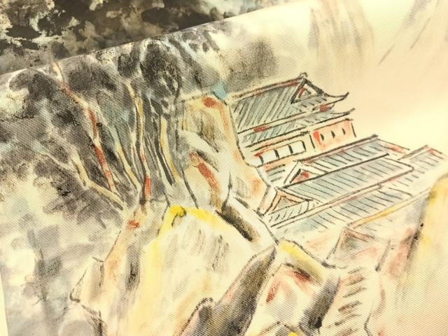 平和屋着物●塩瀬 つけ帯 作家物 手描き 風景文 正絹 逸品 CABI4037vp