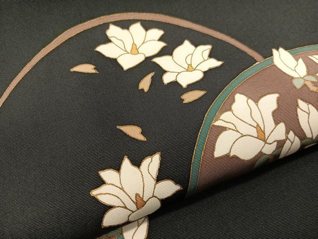 平和屋着物●塩瀬 つけ帯 枝花丸文 黒地 金彩 正絹 逸品 CABI4038vp