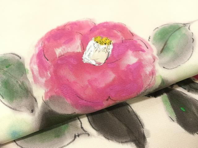 平和屋着物●塩瀬 つけ帯 作家物 手描き 枝椿 正絹 逸品 CABI4039vp