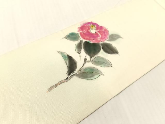 平和屋着物●塩瀬 つけ帯 作家物 手描き 枝椿 正絹 逸品 CABI4039vp