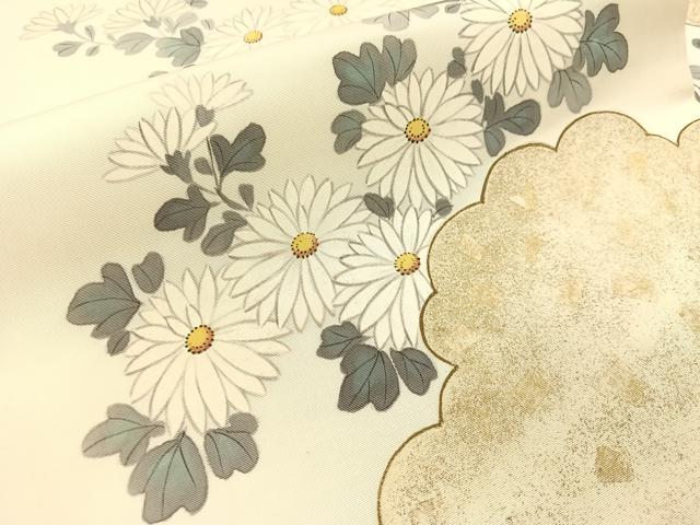 平和屋着物●塩瀬 九寸名古屋帯 手描き 雲取り菊文 金彩 正絹 逸品 CABI4042vp