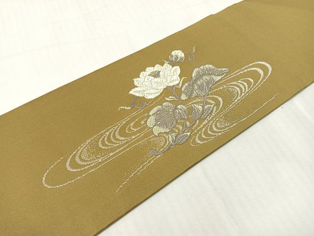 平和屋着物●九寸名古屋帯 唐織 厳島蓮唐花文様 銀糸 正絹 逸品 CABI4044vp