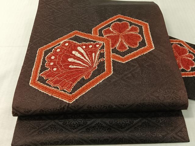 平和屋着物●九寸名古屋帯 総絞り 亀甲花蝶文 正絹 逸品 CABI4045vp