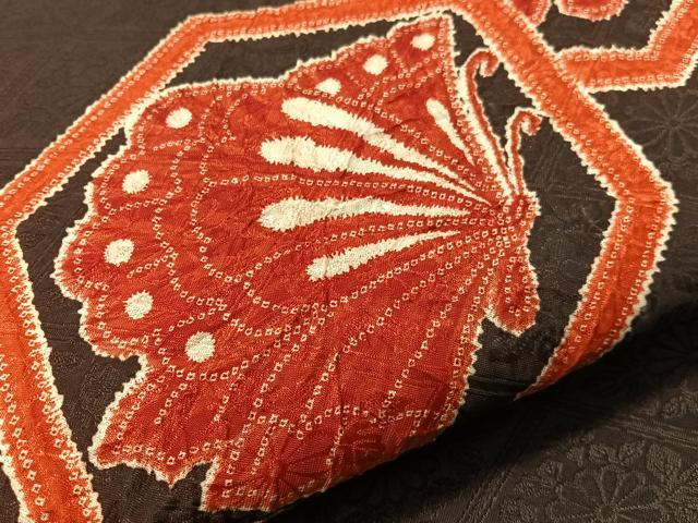平和屋着物●九寸名古屋帯 総絞り 亀甲花蝶文 正絹 逸品 CABI4045vp