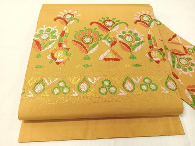 平和屋着物●洛風林 工芸帯地 九寸名古屋帯 唐織 吉祥花文 金銀糸 正絹 逸品 CABI4048vp
