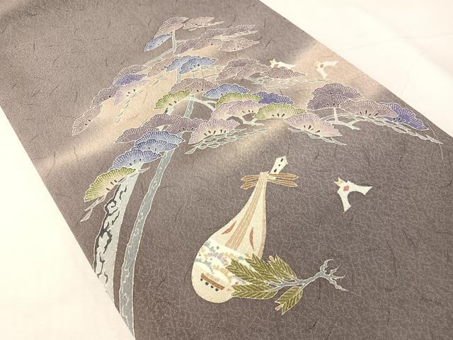 平和屋着物●友禅作家 東矢千嘉子 太鼓柄袋帯 うすぐも 松 楽器 正絹 逸品 未使用 CABI4060vp