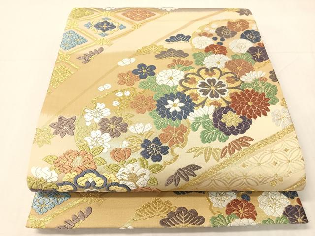 平和屋着物●六通柄袋帯 唐織 雪輪吉祥花文 金糸 正絹 逸品 未使用 CABI4061vp