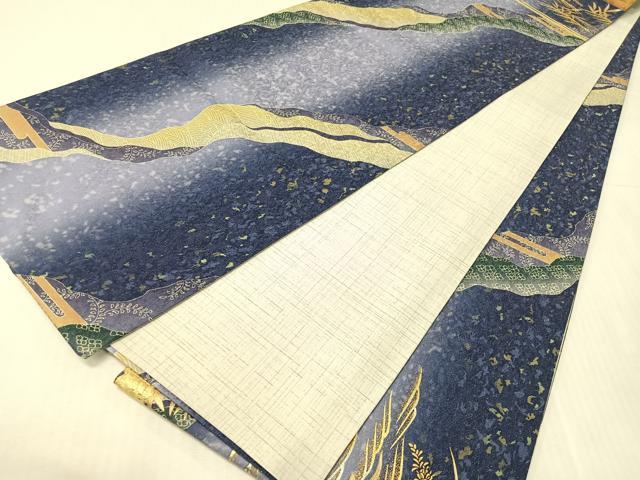 平和屋着物●両面 全通柄袋帯 道長松竹花文 銀通し地 正絹 逸品 CABI4063vp