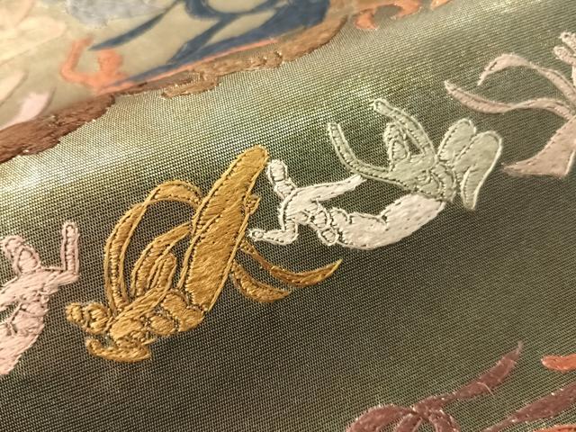 平和屋着物●世界的友禅作家 千地泰弘 総刺繍 全通柄袋帯 千地天女 金彩 引箔 色紙付き 正絹 逸品 未使用 CABI4064vp